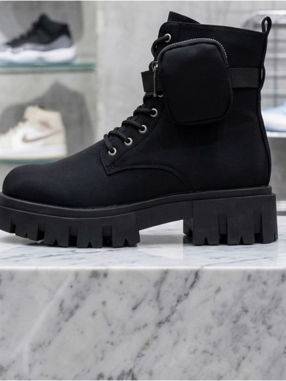 Black Combat Boots with Removable Side Pouch - Picture 2 of 2